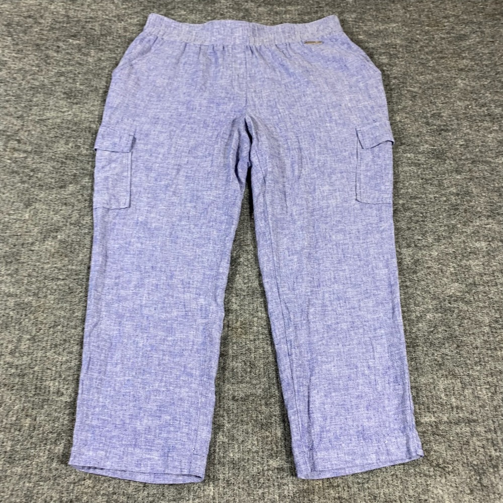 Jones New York Pants Womens M Blue Purple Cargo Pockets Linen Cropped  32x24